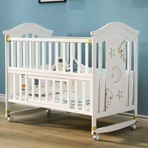 Transformable Wooden Crib with Extendable and Swinging Features for Children
