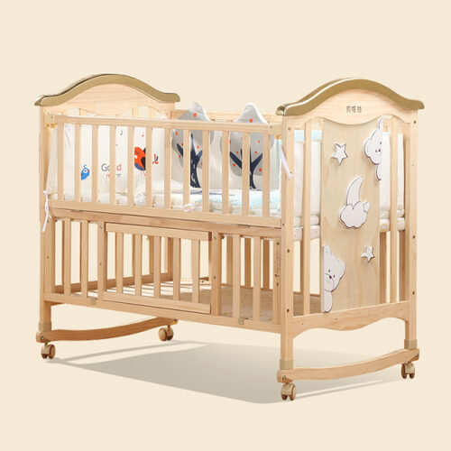 Transformable Wooden Crib with Extendable and Swinging Features for Children