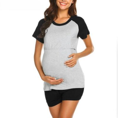 Maternity Sleep Set: Nursing Top with Shorts