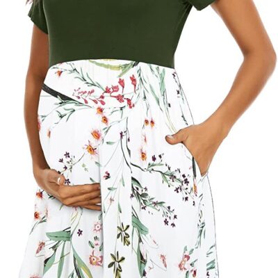 Floral Maternity Dress – Short Sleeve Pregnancy Dress for Comfort & Style