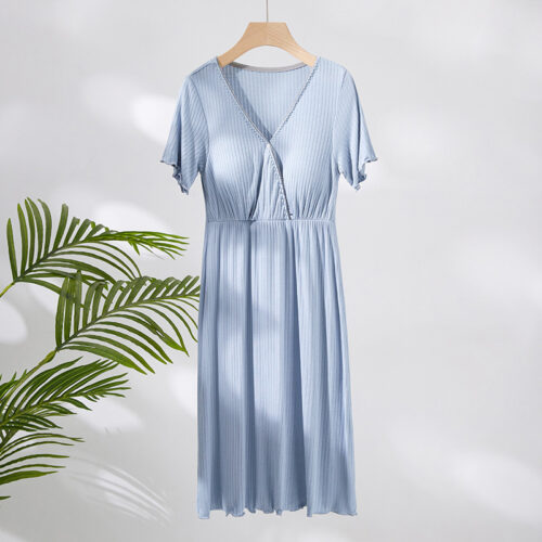 Nursing Comfort Maternity Night Gown - M, Sky Blue