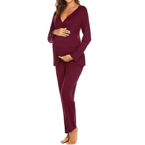 Pregnancy Sleepwear Set: Cozy Long Sleeve Top & Pants