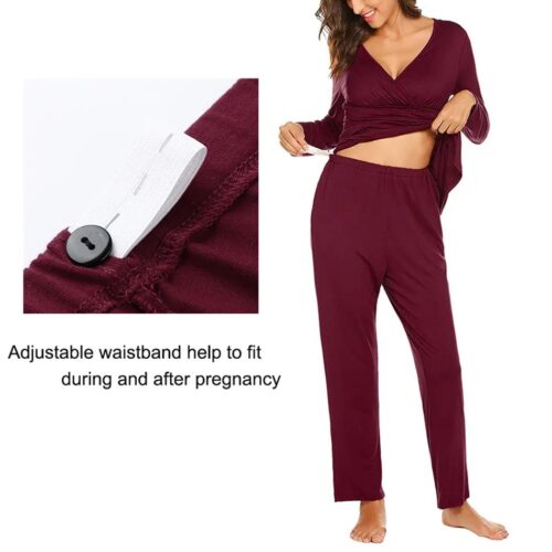 Pregnancy Sleepwear Set: Cozy Long Sleeve Top & Pants