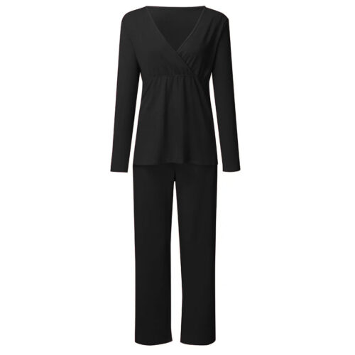 Pregnancy Sleepwear Set: Cozy Long Sleeve Top & Pants