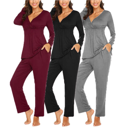 Pregnancy Sleepwear Set: Cozy Long Sleeve Top & Pants