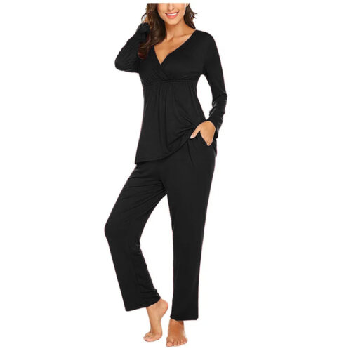 Pregnancy Sleepwear Set: Cozy Long Sleeve Top & Pants