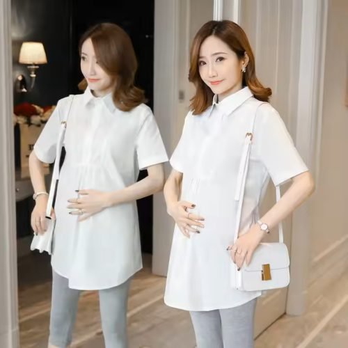 Chic Short Sleeve Maternity Blouse for All-Day Comfort