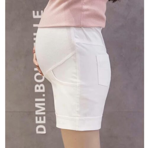 Adjustable Waistband Maternity Shorts - L, White
