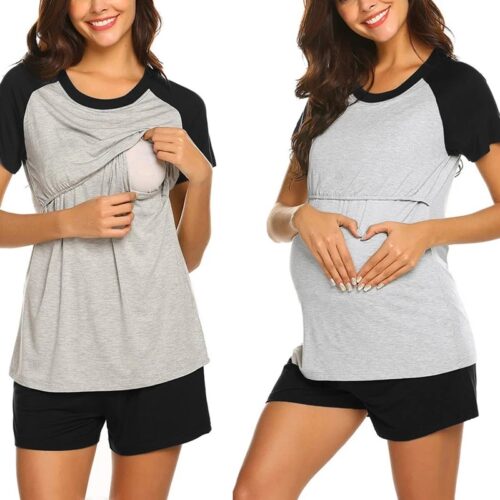 Maternity Sleep Set: Nursing Top with Shorts