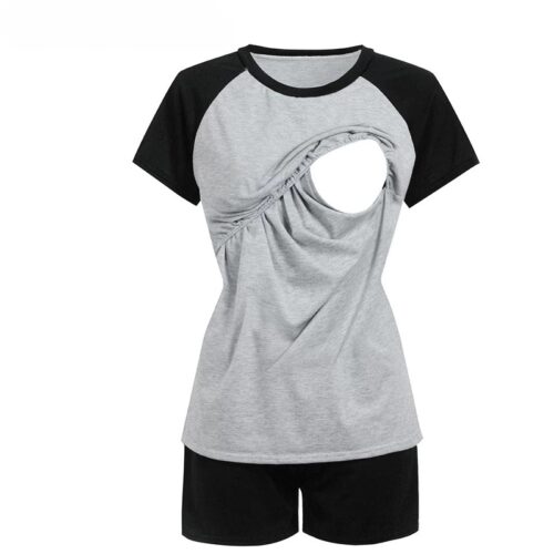 Maternity Sleep Set: Nursing Top with Shorts