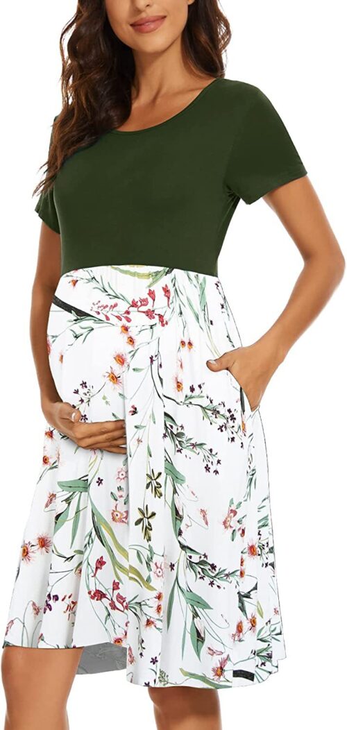 Floral Maternity Dress – Short Sleeve Pregnancy Dress for Comfort & Style