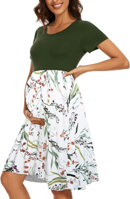 Floral Maternity Dress – Short Sleeve Pregnancy Dress for Comfort & Style