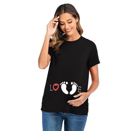 Stylish Short Sleeve Maternity T-Shirt for Ultimate Comfort - M, Black